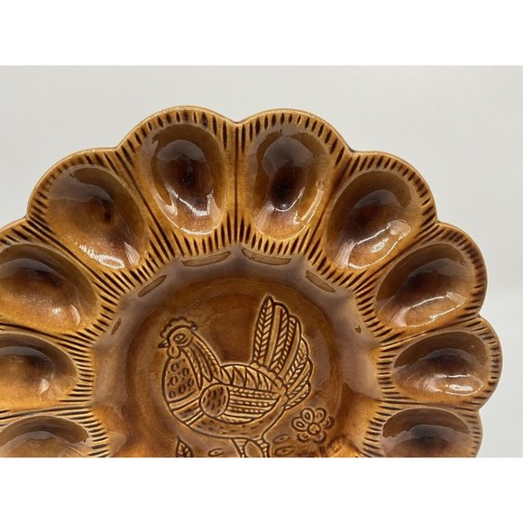 California Pottery Golen Brown Deviled Egg Plate, Made in USA - Picture 8 of 16